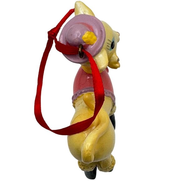 1990s Fashion Forward Cat Ornament Pink Outfit Black Boots Red Handpainted Vtg - Picture 5 of 7